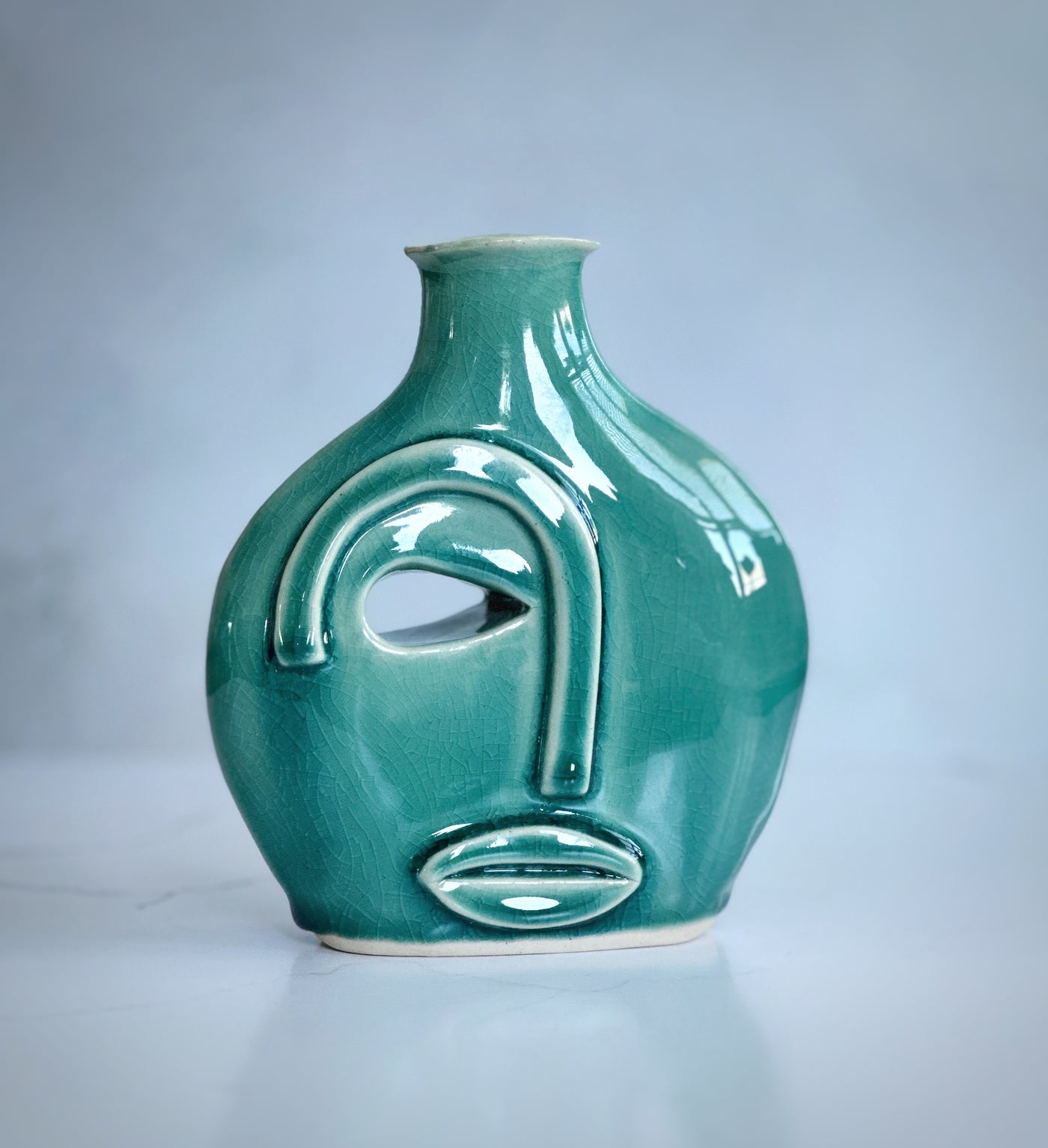 Green Crackle Face Vase